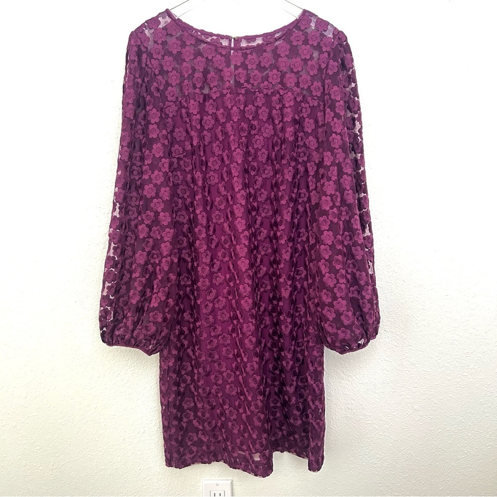 Trina Turk Lace Airie Dress Long Sleeve Sheer Fall Floral Purple Size 8 FLAW - Picture 2 of 15